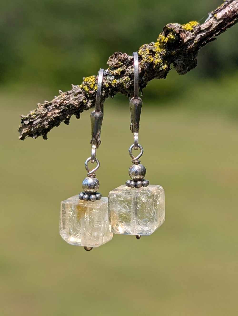 Sterling Silver Clear Cube Drop Earrings